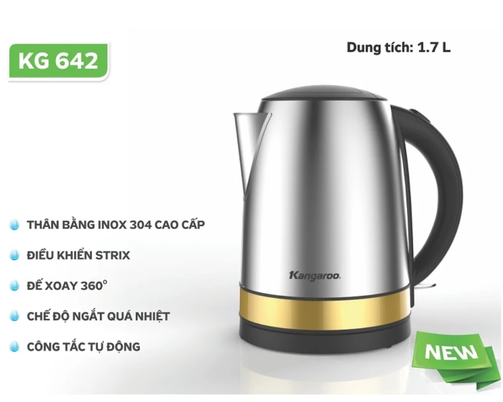 Bình Đun Siêu Tốc Inox Kangaroo KG642 1.7 Lít 7