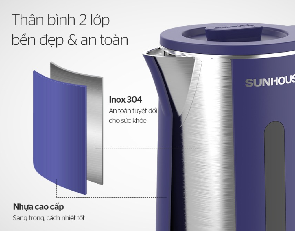 Ấm Siêu Tốc Inox 2 Lớp Sunhouse SHD1355 1.8 Lít 1