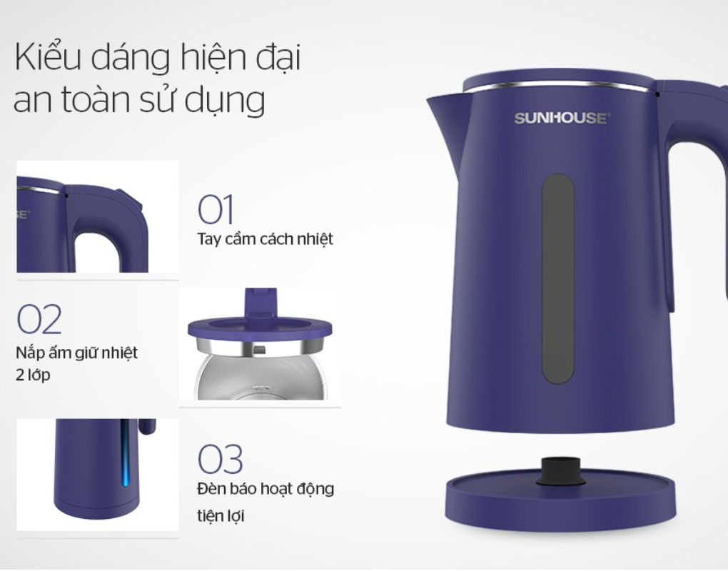 Ấm Siêu Tốc Inox 2 Lớp Sunhouse SHD1355 1.8 Lít 4