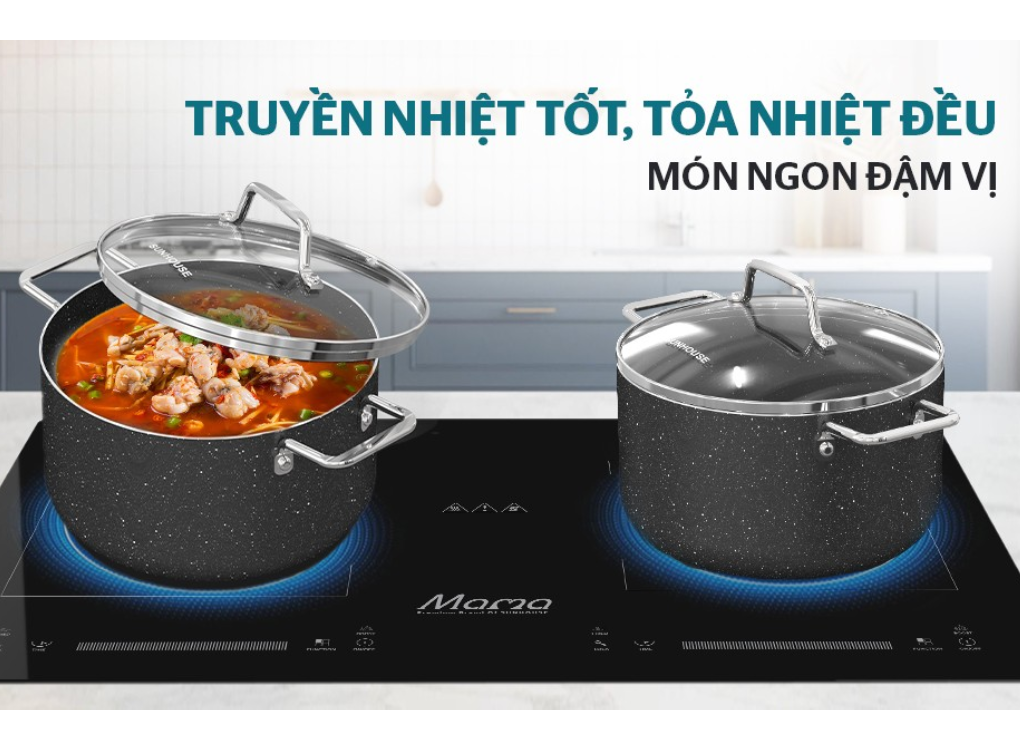Bộ Nồi Siêu Bền Đá Đáy Từ Sunhouse SHG7878MB 7