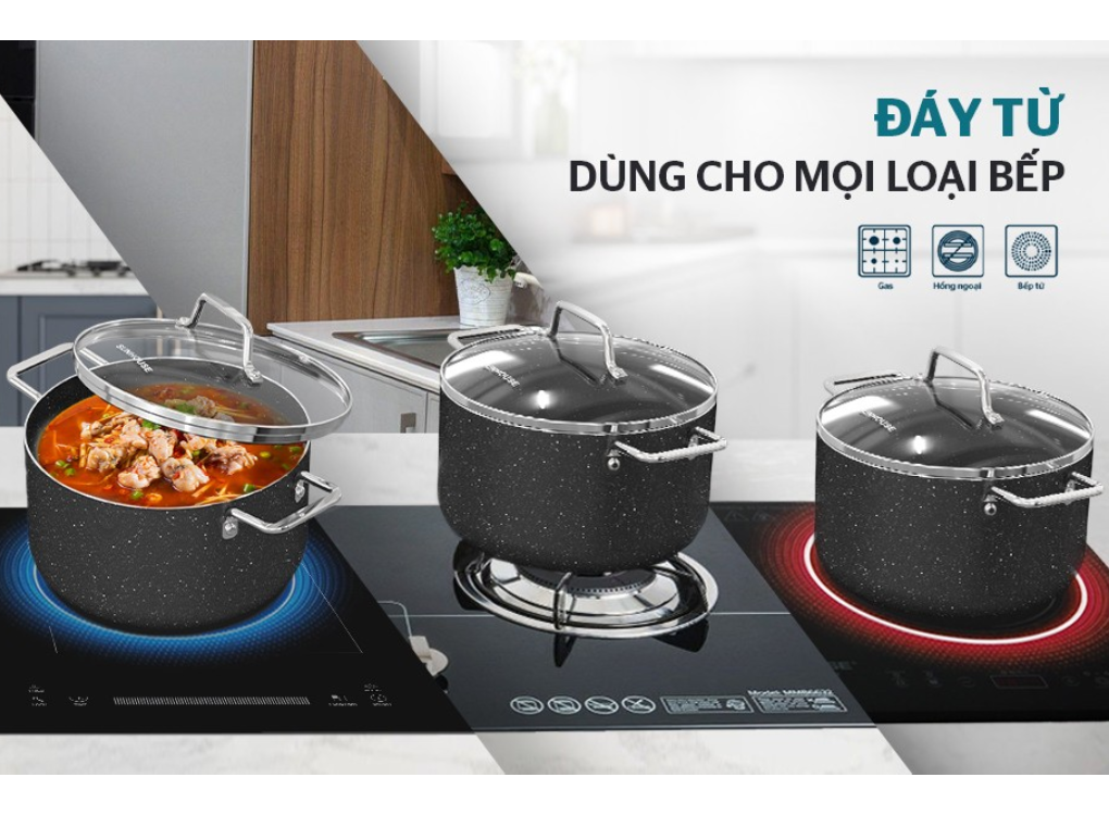 Bộ Nồi Siêu Bền Đá Đáy Từ Sunhouse SHG7878MB 8