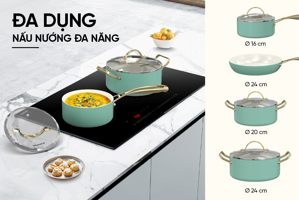 Bộ Nồi Chảo Ceramic Đáy Liền Infinity Sunhouse IF8668 10