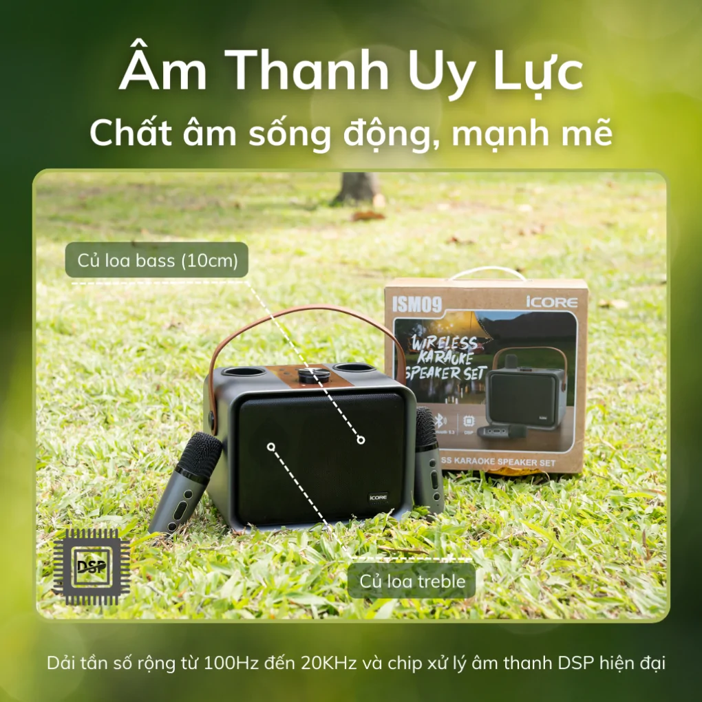 Bộ Loa Karaoke Bluetooth iCore ISM09 kèm 2 Micro 4