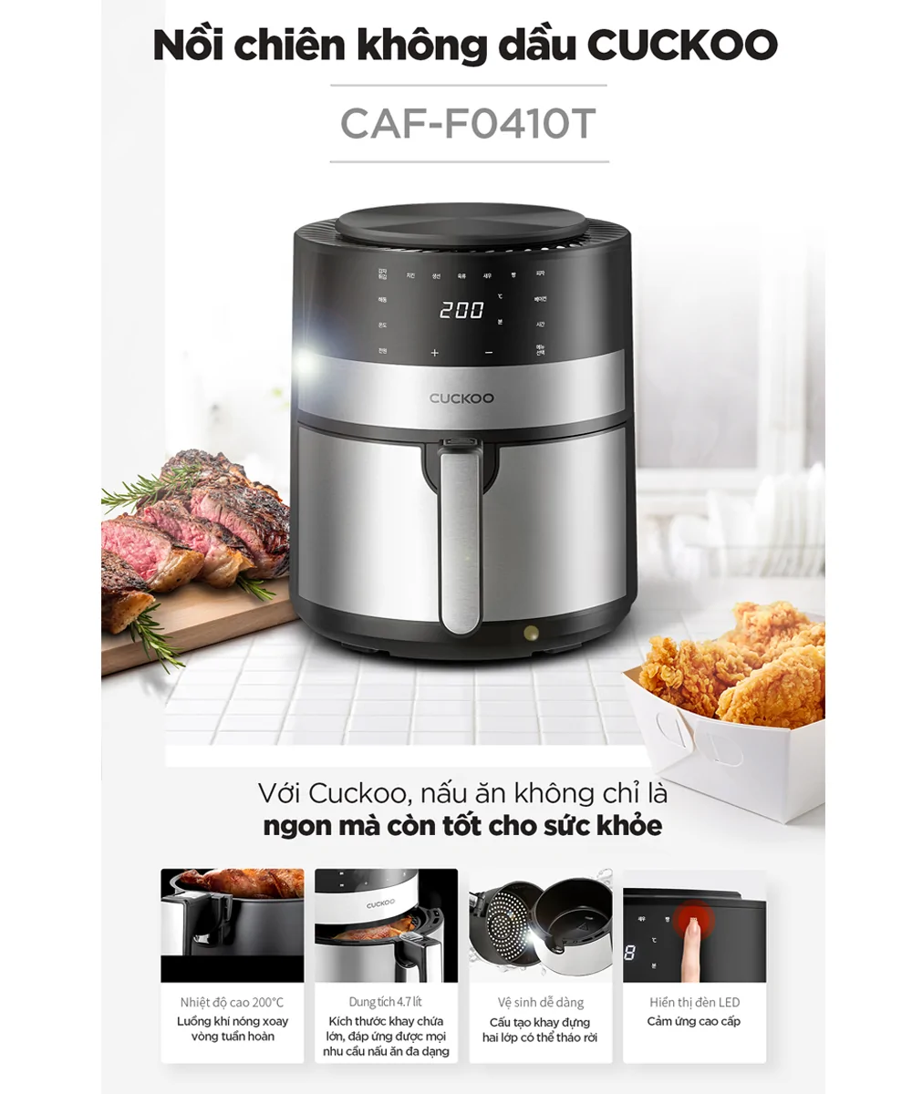 Nồi Chiên Không Dầu Cuckoo CAF-F0410T/BKVNCV Màu Đen 7