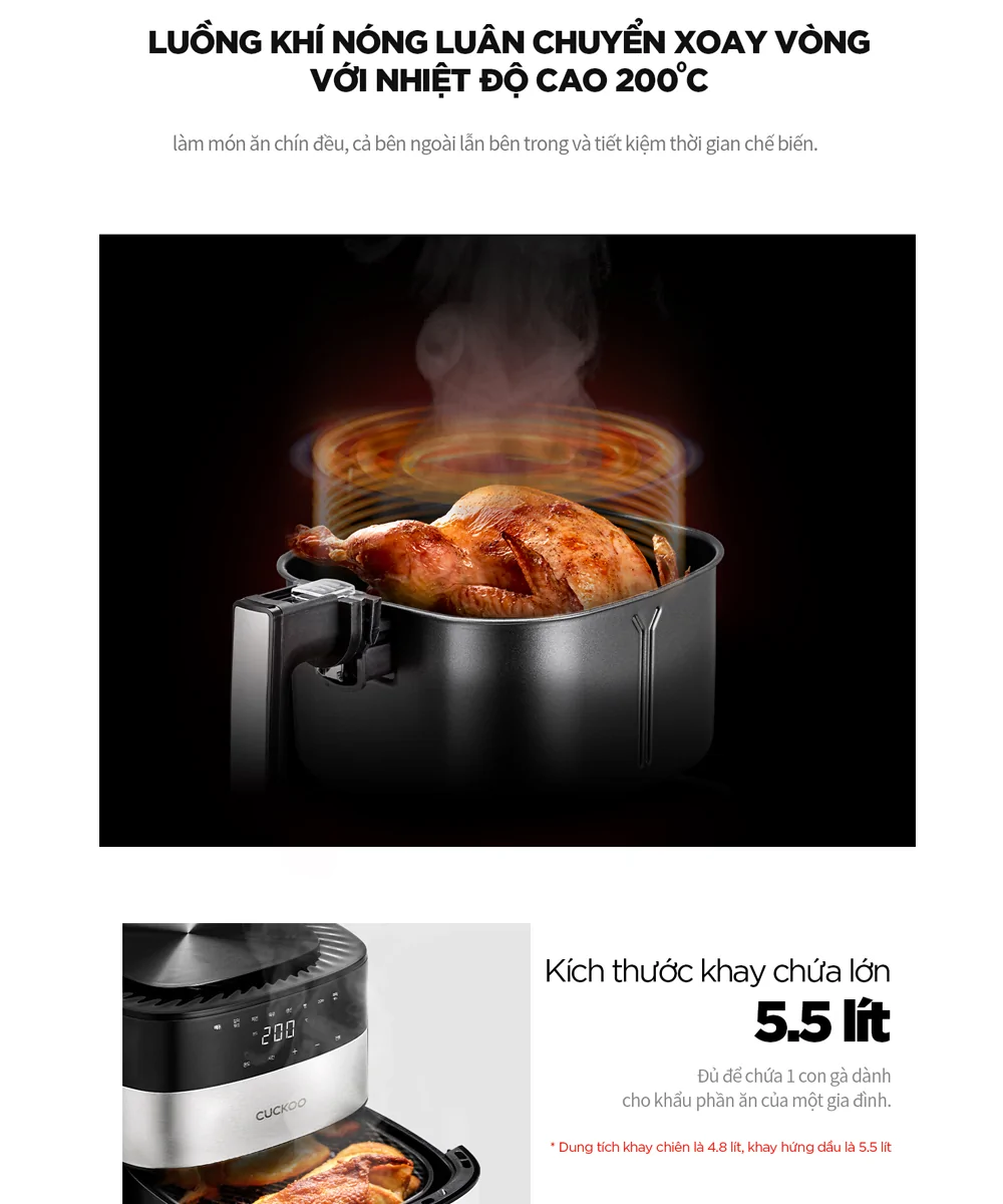 Nồi Chiên Không Dầu Cuckoo CAF-G0510T/BKVNCV Màu Đen 10