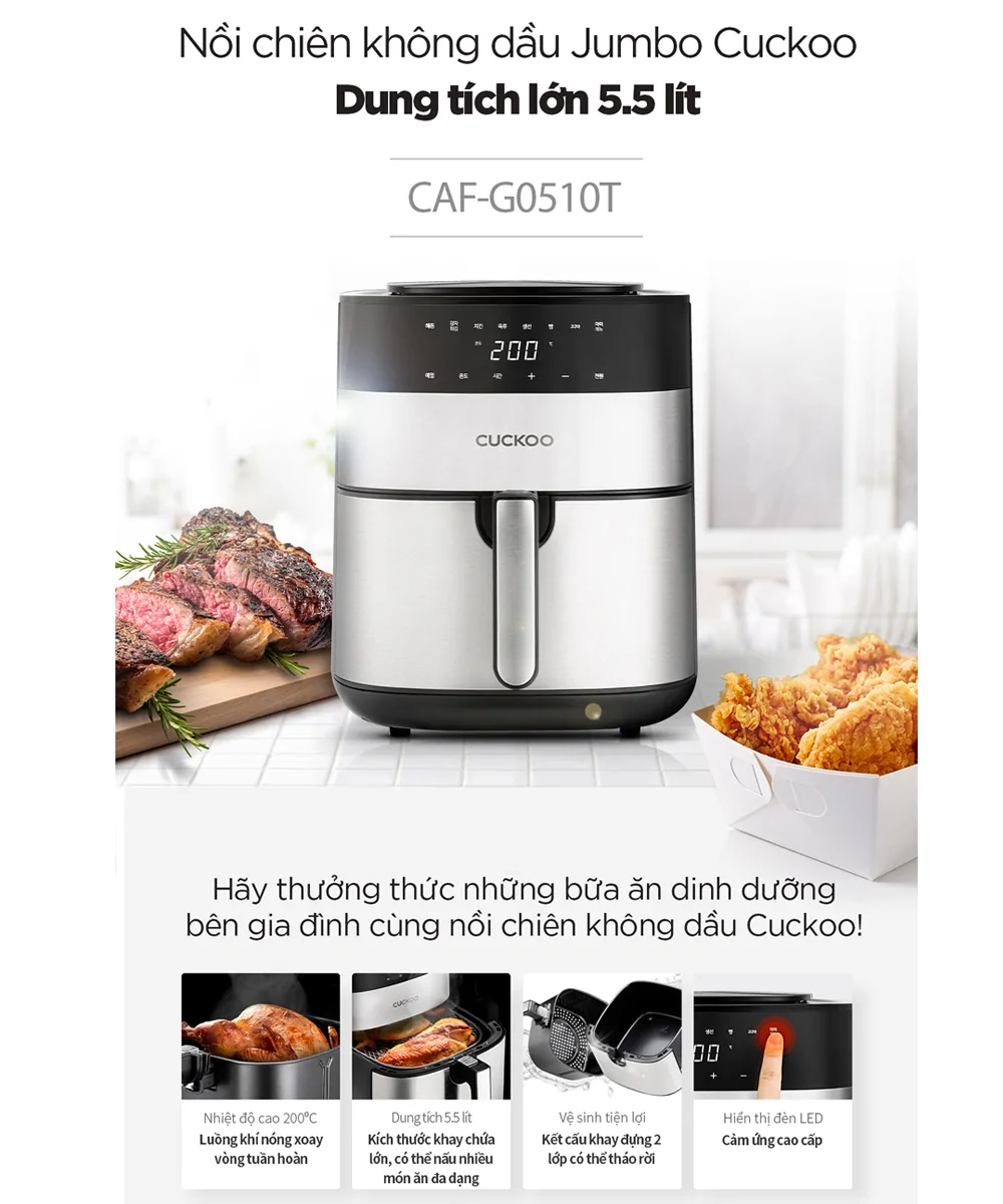 Nồi Chiên Không Dầu Cuckoo CAF-G0510T/BKVNCV Màu Đen 8