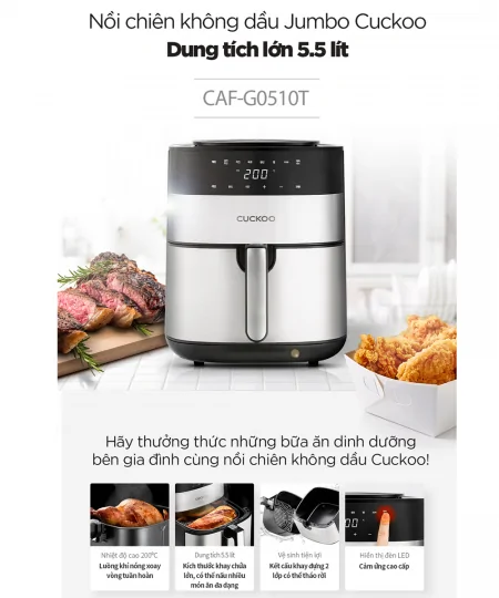Nồi Chiên Không Dầu Cuckoo CAF-G0510T/BKVNCV Màu Đen 8
