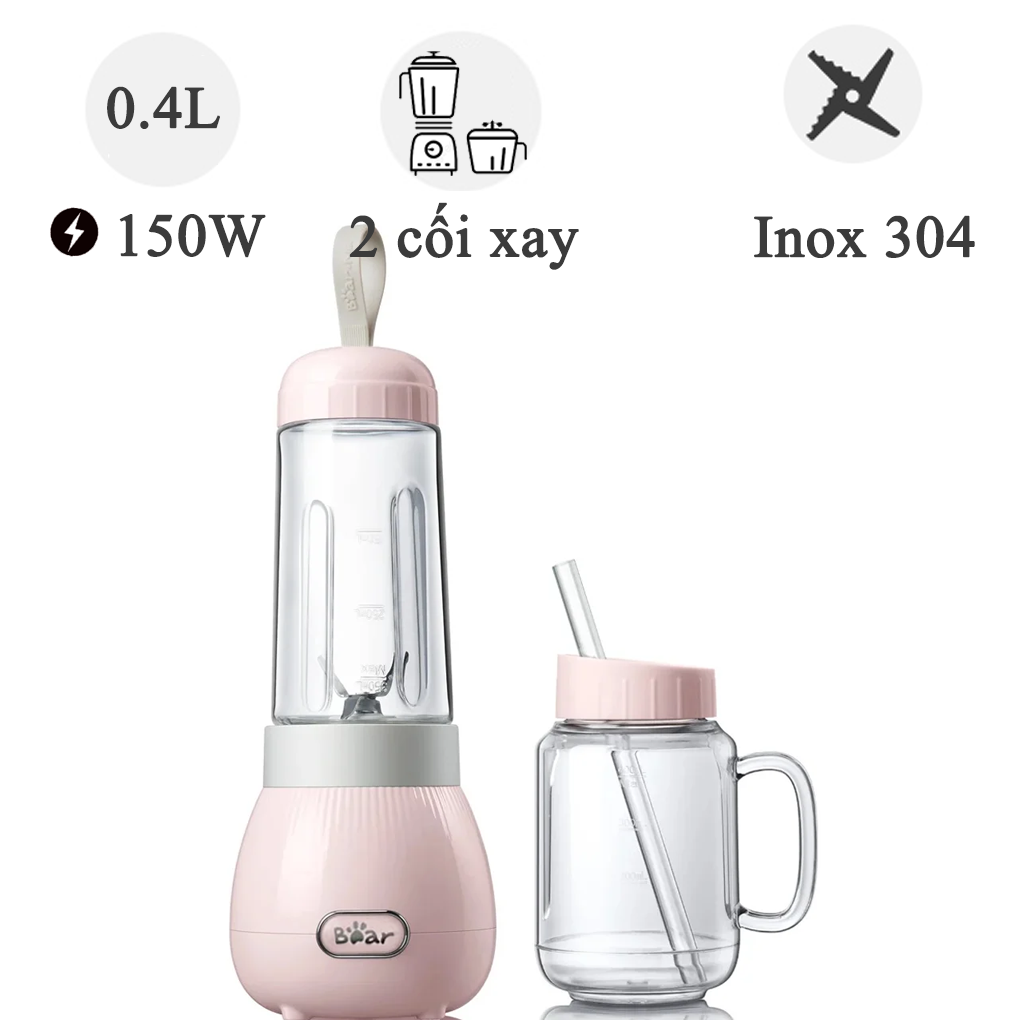 Máy Xay Sinh Tố Bear Gồm Hai Cối Rời LLJ-C04W1, Màu Hồng - Hàng Quốc Tế - Bản Tiếng Anh