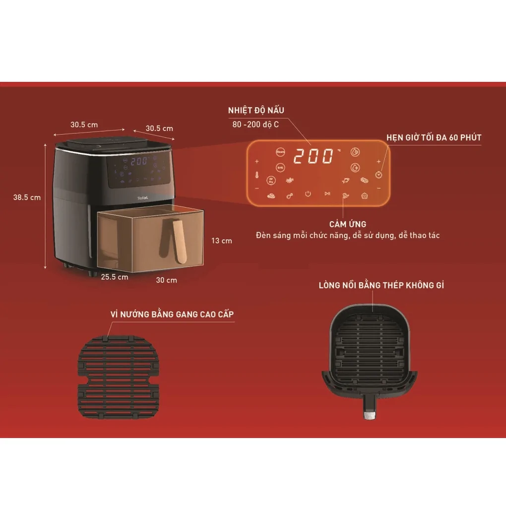 Nồi Chiên Không Dầu Kết Hợp Hấp Tefal FW201815 6.5 Lít 10