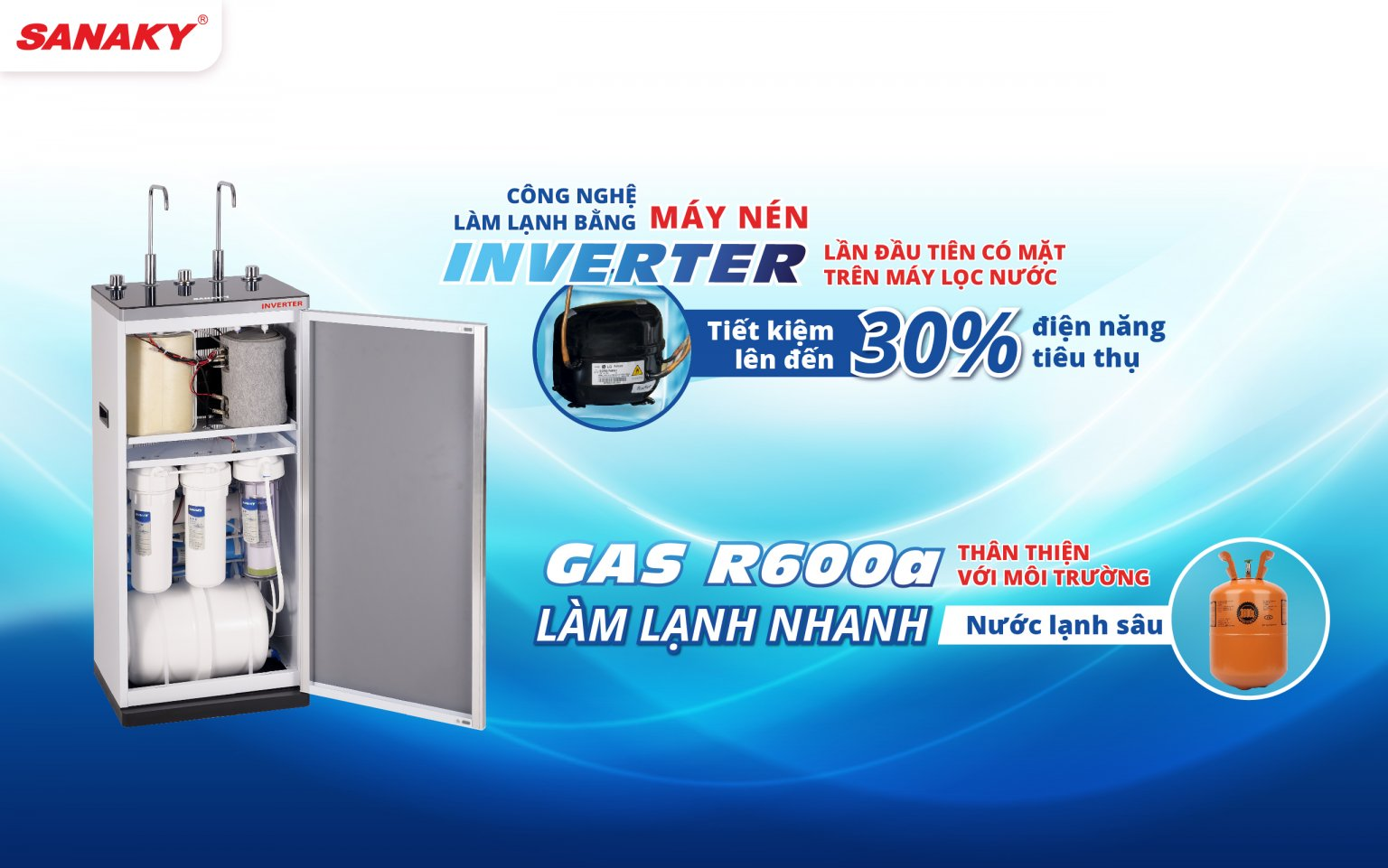 Máy Lọc Nước Nóng Lạnh Nguội Inverter Sanaky VH-6210VD3 10 Lõi 8