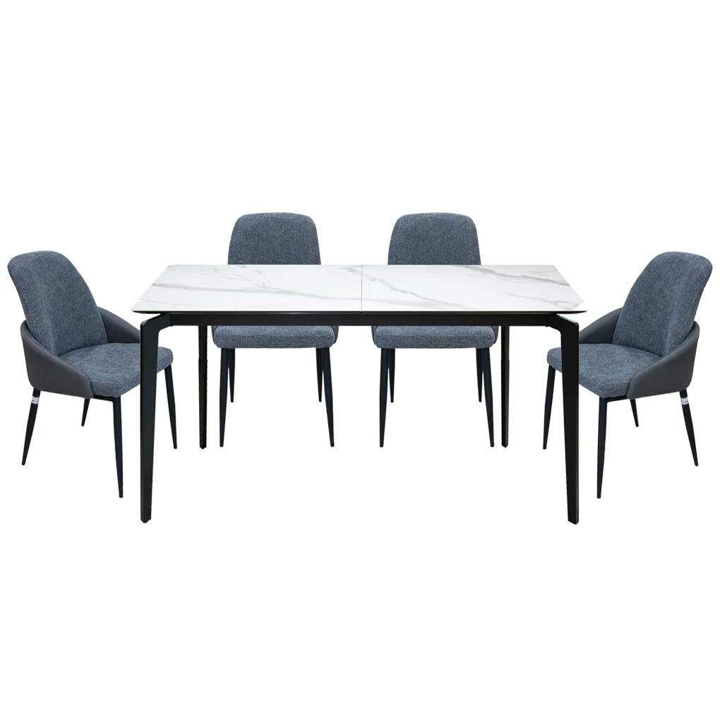 Bộ Bàn Ăn Grand (mở rộng) T19131B-B(ZF) + 4 Ghế Ăn Amy VD6370 Xám