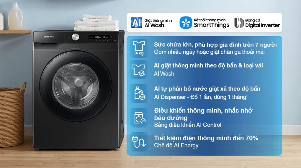 Máy Giặt Samsung Bespoke AI Inverter 14 kg WW14BB944DGBSV