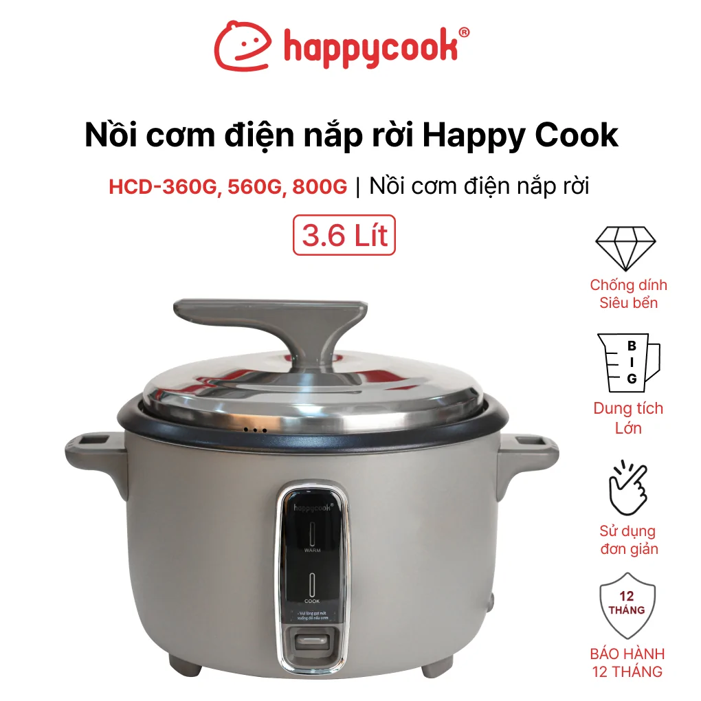 Nồi Cơm Điện Nắp Rời Happy Cook HCD-360G 3.6 Lít 1
