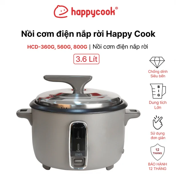 Nồi Cơm Điện Nắp Rời Happy Cook HCD-360G 3.6 Lít