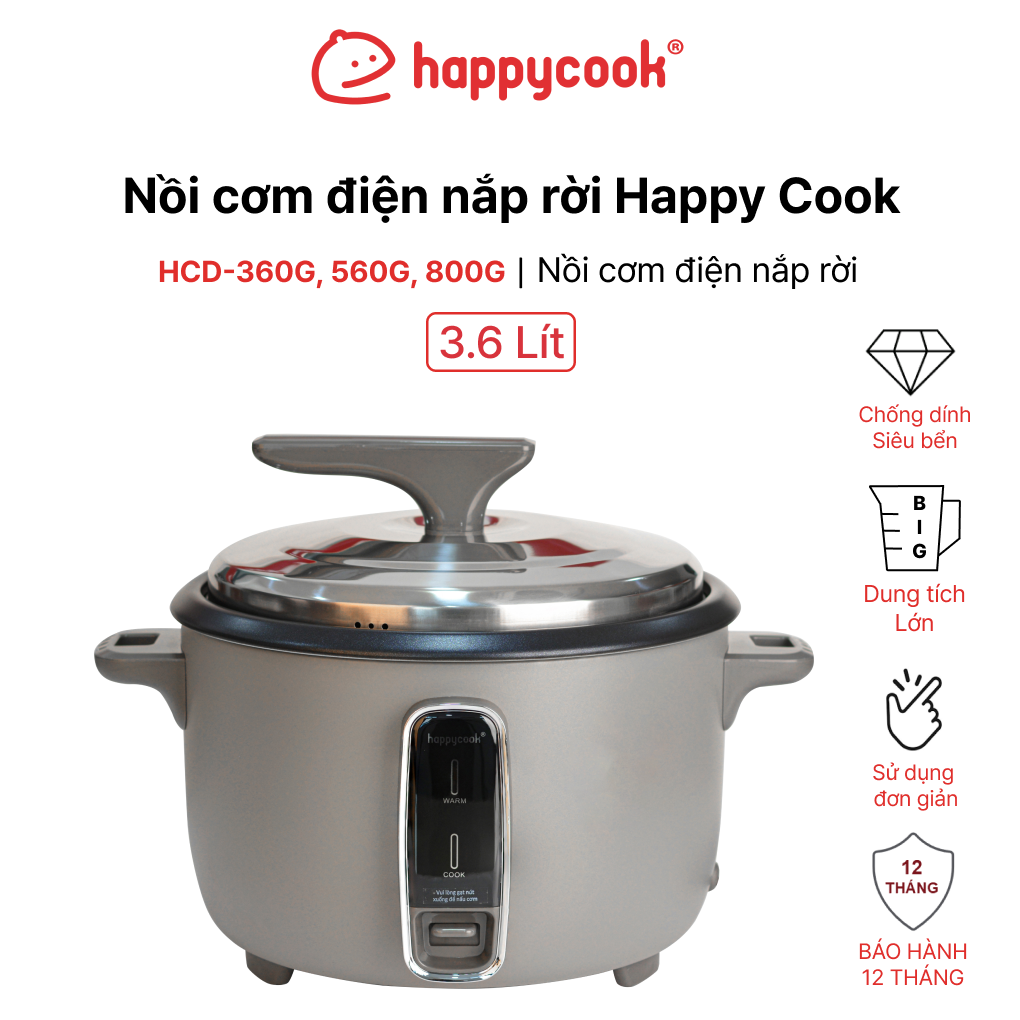 Nồi Cơm Điện Nắp Rời Happy Cook HCD-360G 3.6 Lít 1