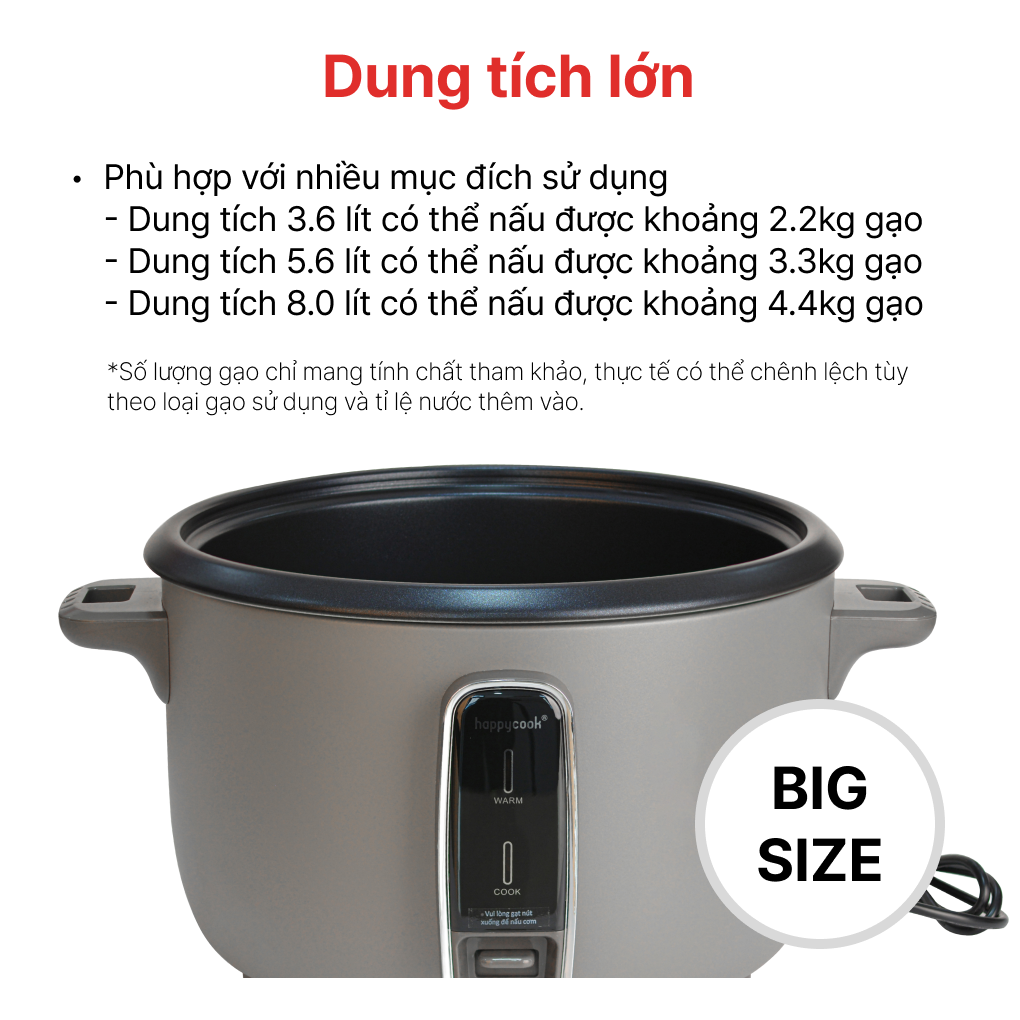 Nồi Cơm Điện Nắp Rời Happy Cook HCD-360G 3.6 Lít 2