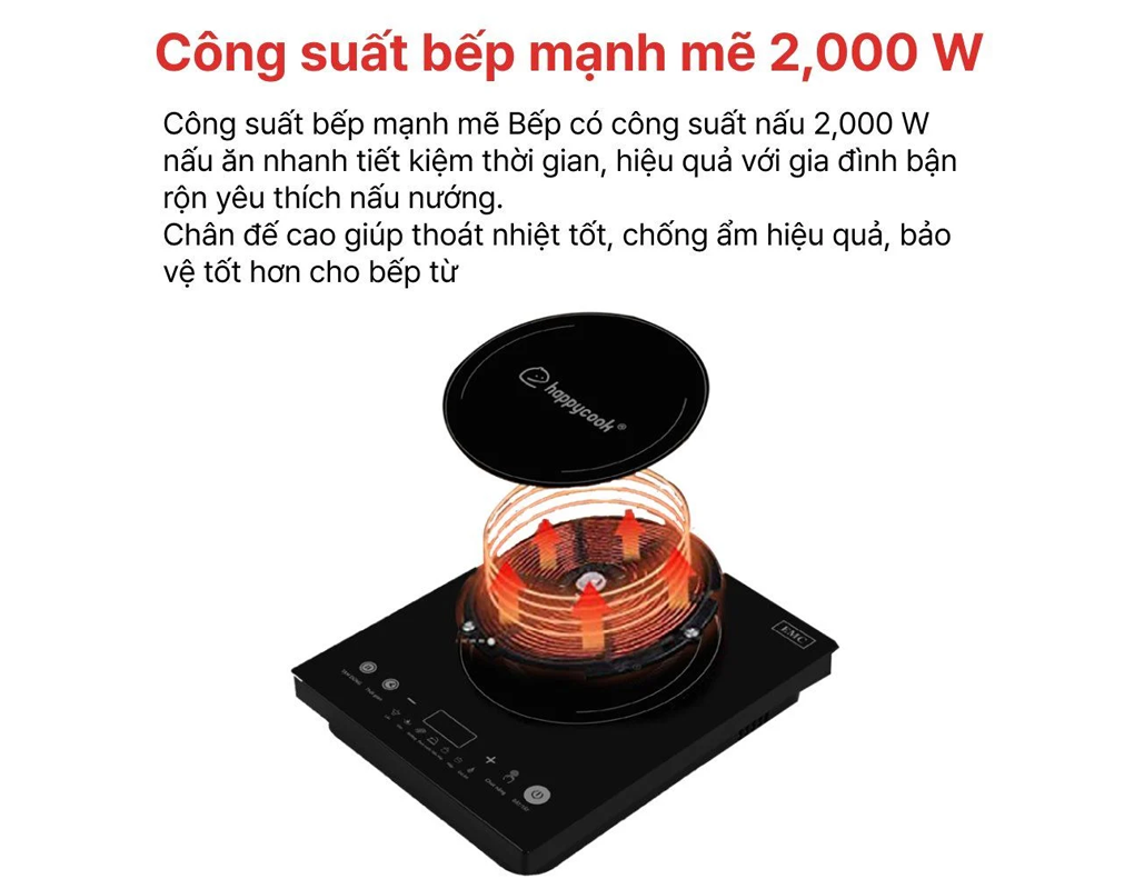 Bếp Từ Đơn Cảm Ứng Happy Cook HSI-200CB 2000W 3