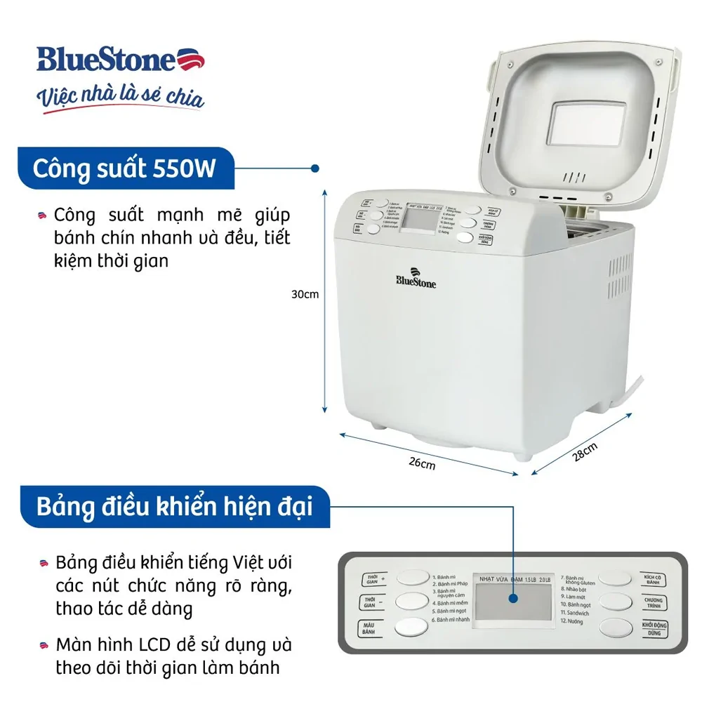 Máy Làm Bánh Mì BlueStone BMB-2421 550W 2