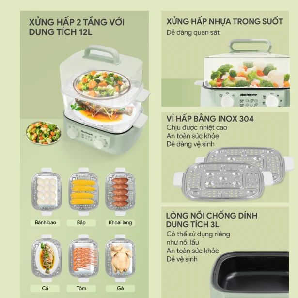 Nồi Hấp Đa Năng BlueStone MPB-7235 15 Lít