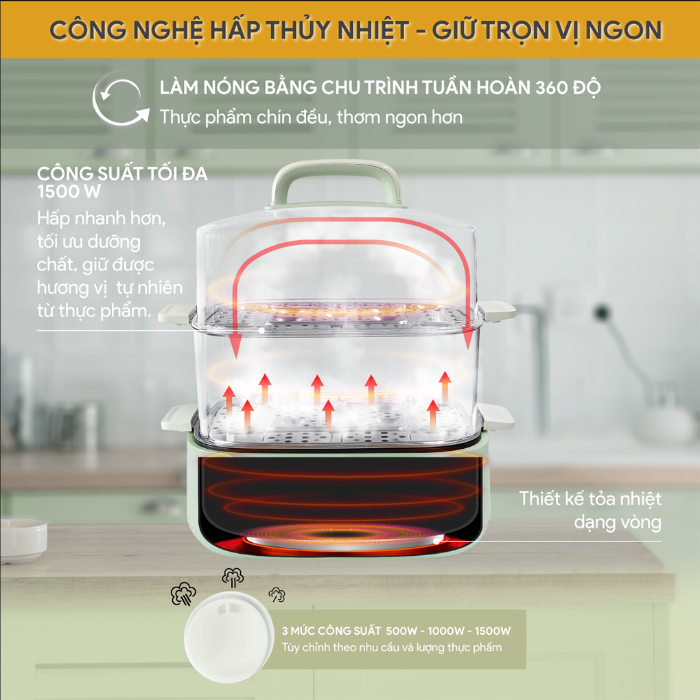 Nồi Lẩu Hấp Thủy Nhiệt Đa Năng BlueStone MPB-7235 15 Lít 3