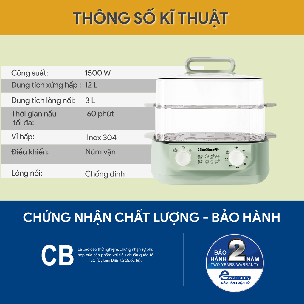 Nồi Lẩu Hấp Thủy Nhiệt Đa Năng BlueStone MPB-7235 15 Lít 7