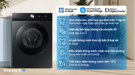 Máy Giặt Sấy Samsung Inverter Giặt 12/7 Kg WD12DB7B85GBSV
