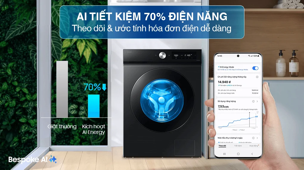 Máy Giặt Sấy Samsung Inverter Giặt 12/7 Kg WD12DB7B85GBSV