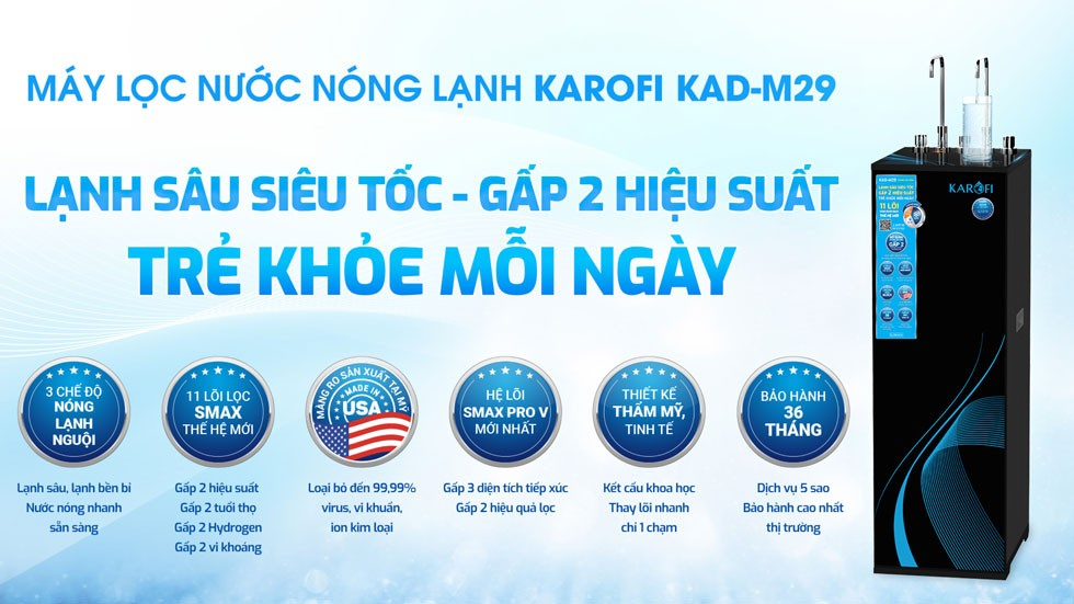 Máy Lọc Nước Nóng Nguội Lạnh Karofi KAD-M29 11 Lõi 8
