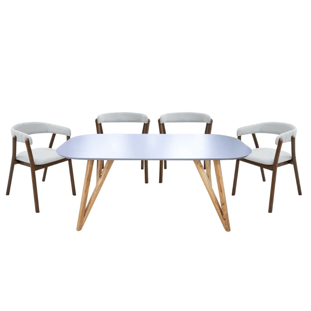 BỘ BÀN ĂN SPRING 1.8M NS9261 XÁM/SỒI + 4 Ghế ăn Ariel WM1938 Nâu gỗ/xám