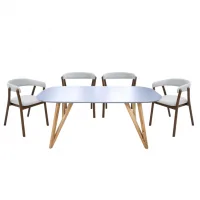 BỘ BÀN ĂN SPRING 1.8M NS9261 XÁM/SỒI + 4 Ghế ăn Ariel WM1938 Nâu gỗ/xám