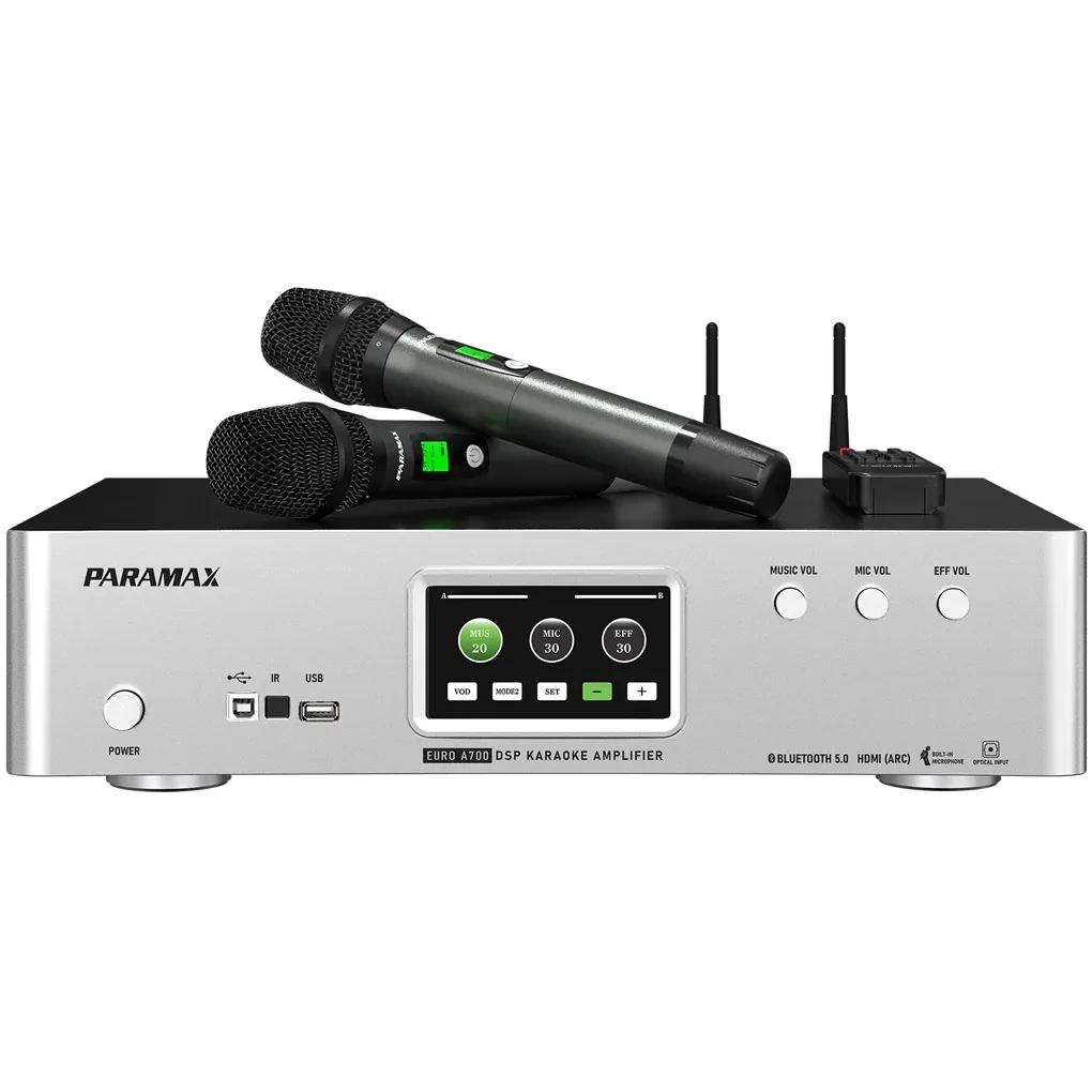 Amply Karaoke Tích Hợp Vang Số Và Micro Không Dây Paramax EURO A700 (Silver)