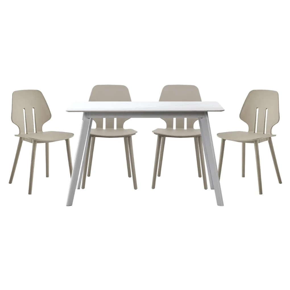 Bộ Bàn ăn Z-252S Trắng + Ghế nhựa SL-7042PP Kem 0