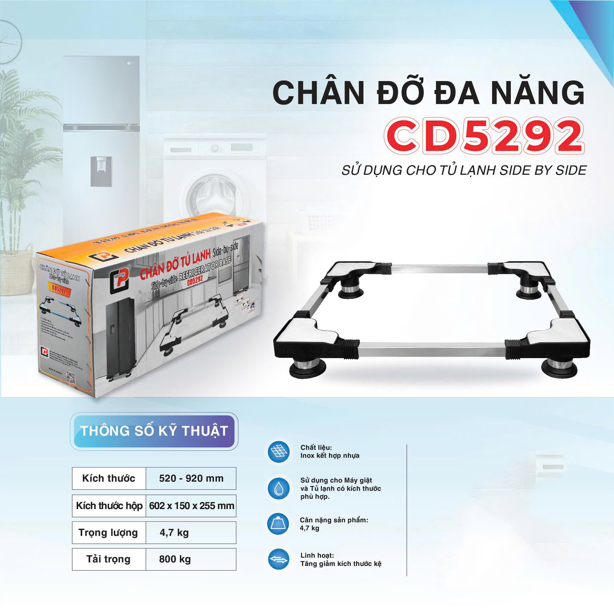 Chân Đỡ Tủ Lạnh Cảnh Phong Side By Side CD5292 0