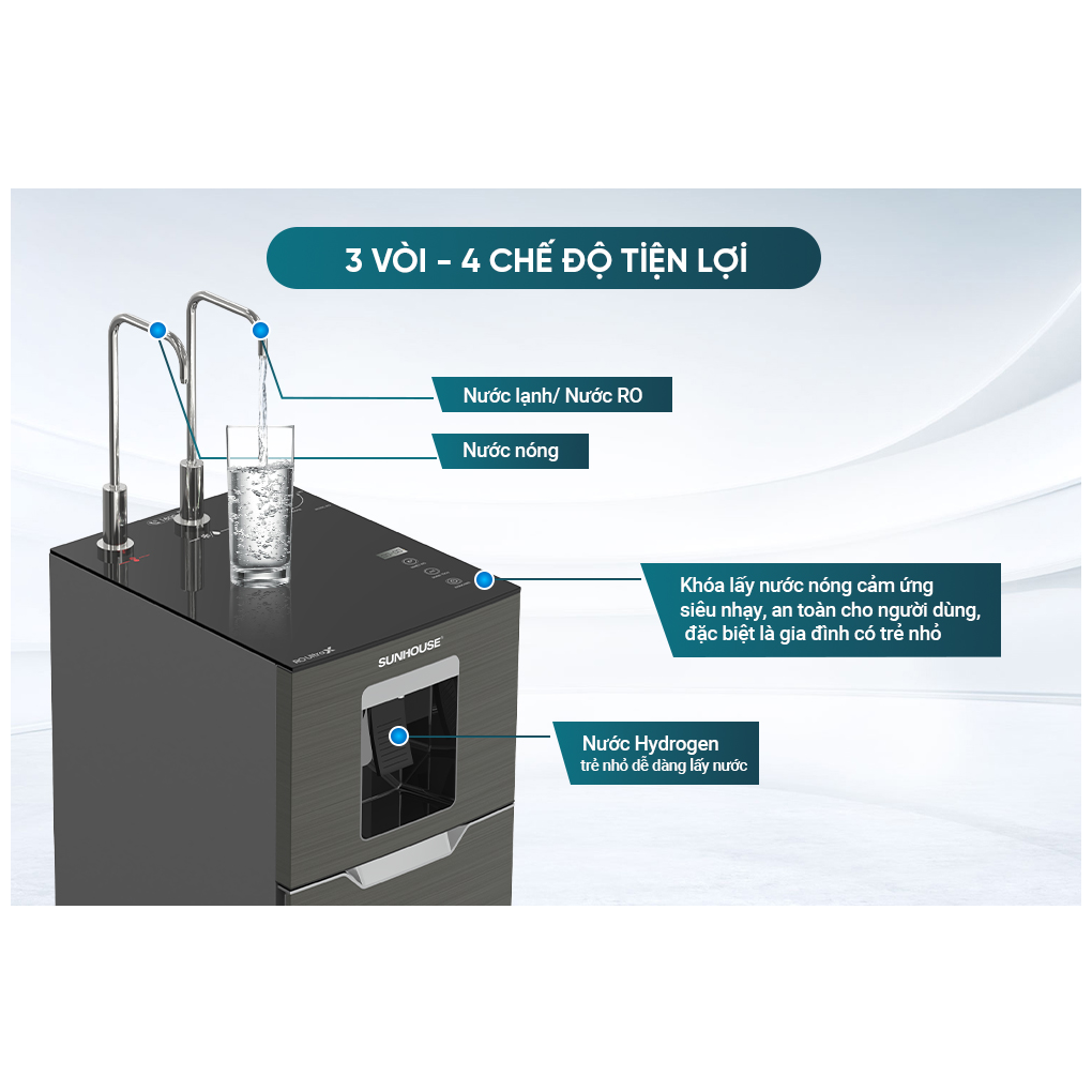 Máy Lọc Nước RO Nóng Nguội Lạnh Hydrogen Sunhouse 11 Lõi UltraX SHA76688SH 11