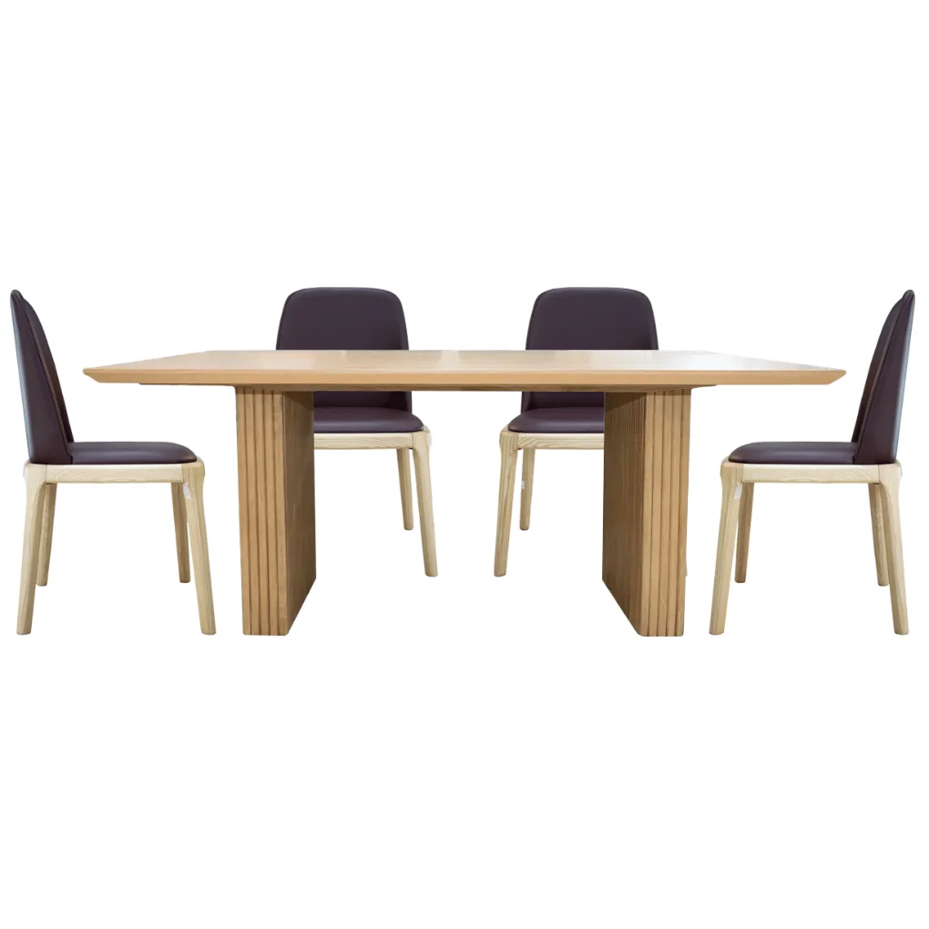 BỘ Bàn ăn Marta P320 180cm gỗ + 4 Ghế ăn ECOCH1 nâu/ chân gỗ