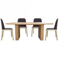 BỘ Bàn ăn Marta P320 180cm gỗ + 4 Ghế ăn ECOCH1 nâu/ chân gỗ