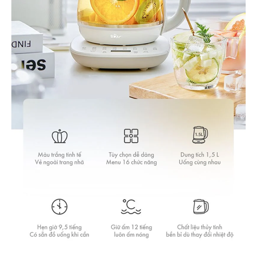 Bình Đun Đa Năng Bear YSH-D15V7 1.5 Lít 2