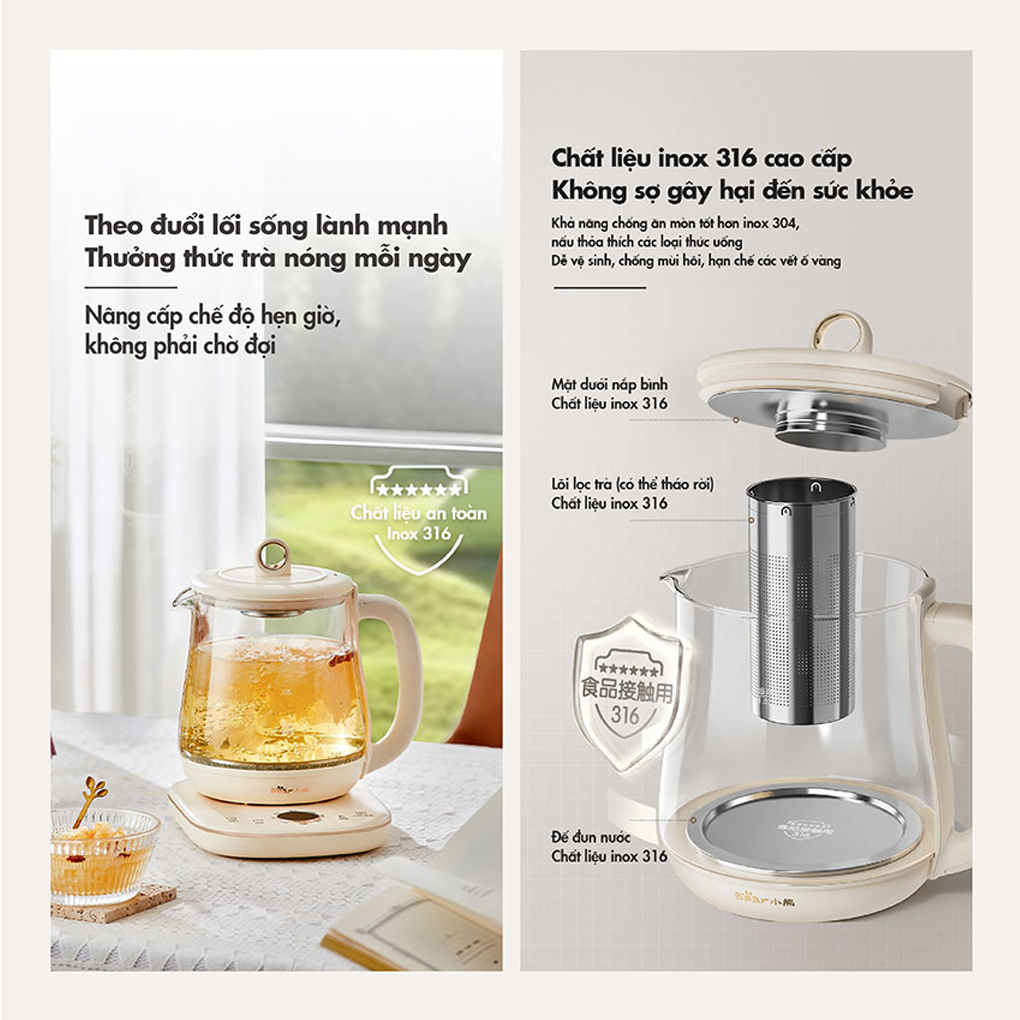 Bình Nấu Trà Đa Năng Bear YSH-E15M1 1.5 Lít 3