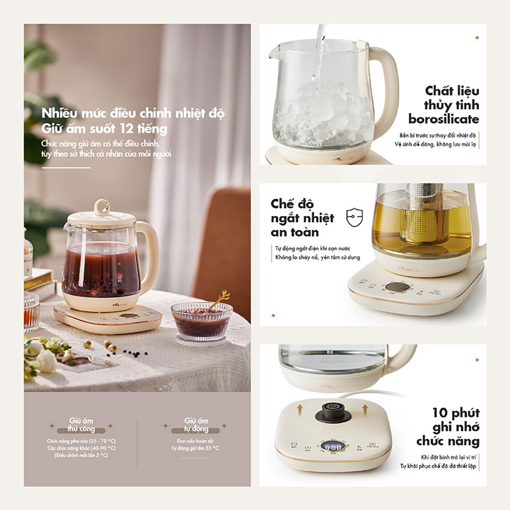 Bình Nấu Trà Đa Năng Bear YSH-E15M1 1.5 Lít 7