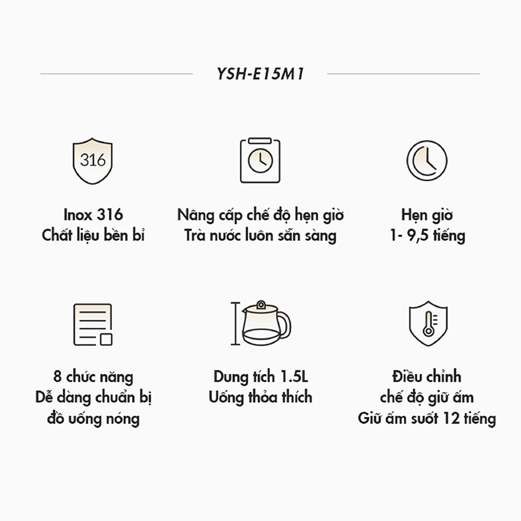 Bình Nấu Trà Đa Năng Bear YSH-E15M1 1.5 Lít 8