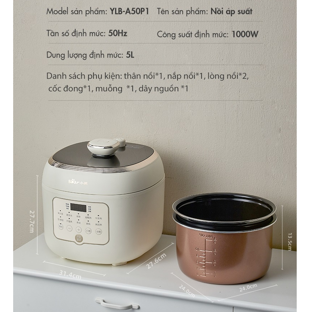 Nồi Áp Suất Bear YLB-A50P1 5.0 Lít 8