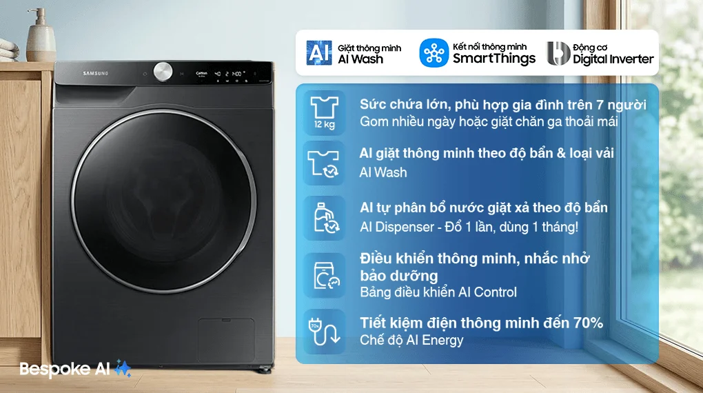 Máy Giặt Samsung AI EcoBubble Inverter 12 kg WW12CGP44DSBSV
