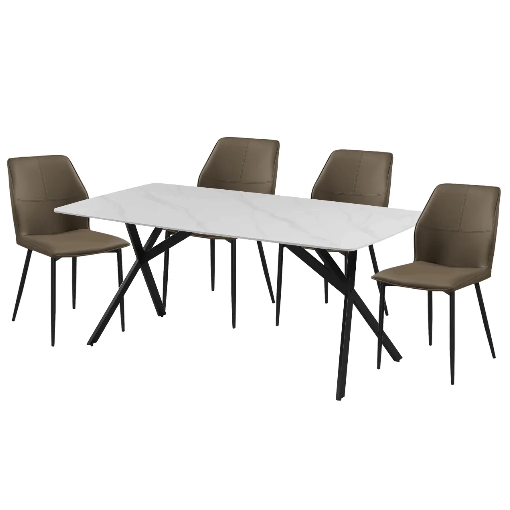 Bộ Bàn ăn TB1146 1.8M Trắng/đen + 4 Ghế ăn CY5291 xám