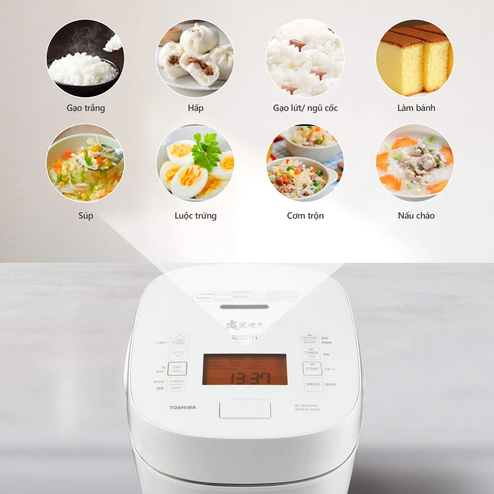 Nồi Cơm Cao Tần Áp Suất Chân Không Toshiba RC-18VXWVN(W) 1.8 Lít - Xuất Xứ Nhật Bản 19