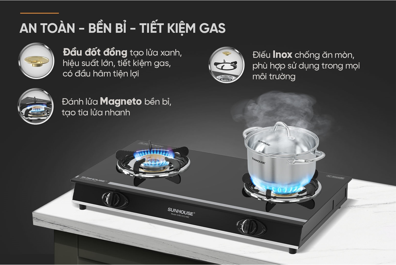 Bếp Gas Dương Kính Sunhouse SHB31012-VMC 7