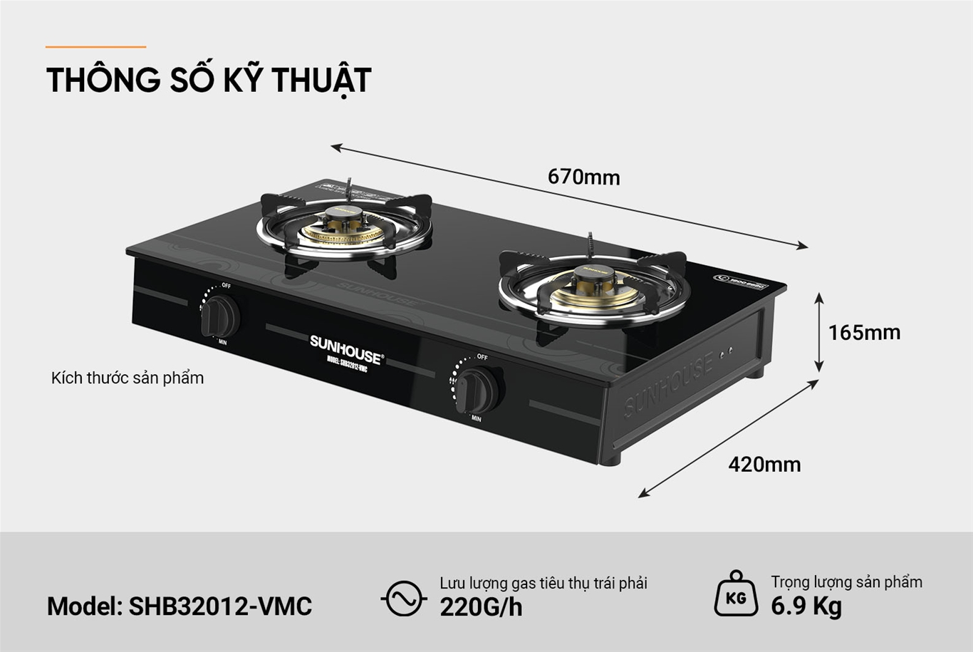 Bếp Gas Dương Kính Sunhouse SHB32012-VMC 5