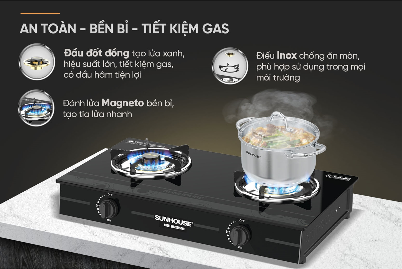 Bếp Gas Dương Kính Sunhouse SHB32012-VMC 9