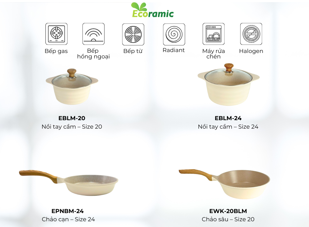 Bộ 4 Nồi Chảo Chống Dính Ecoramic EBLMIH4 4