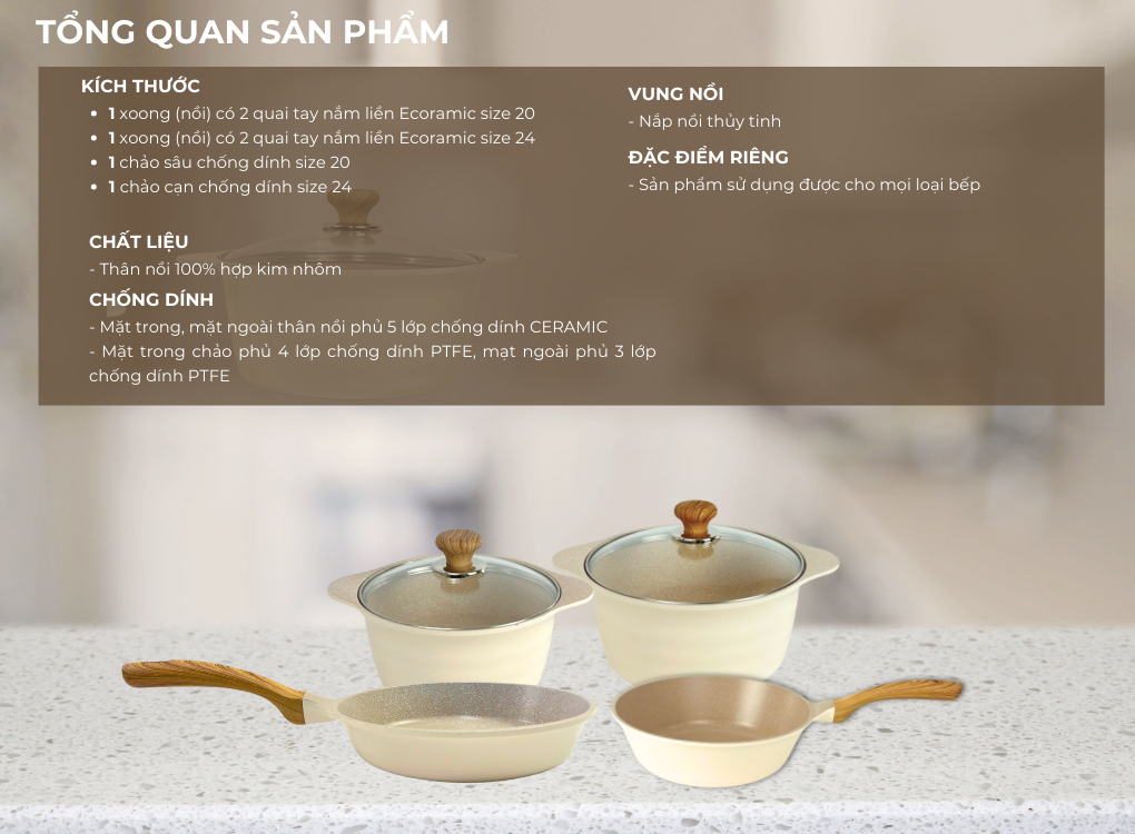 Bộ 4 Nồi Chảo Chống Dính Ecoramic EBLMIH4 5