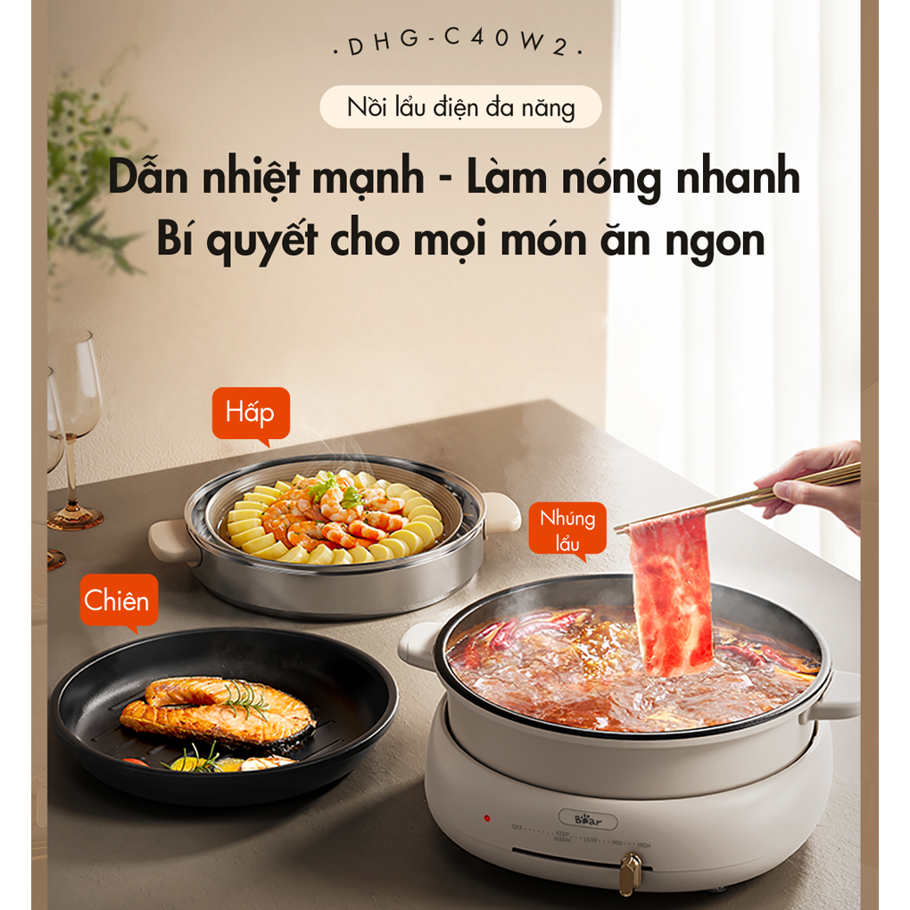 Nồi Lẩu Nướng Đa Năng Bear DHG-C40W2 14